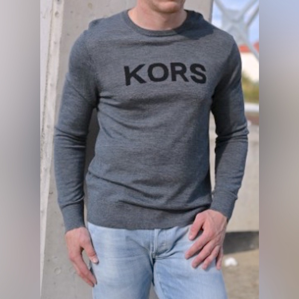 Michael Kors Men Embroidered Logo Crewneck Sweater with Black Logo - (MEDIUM)